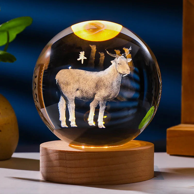12 Constellations 12 Zodiac Signs 6cm 8cm Solar System Moon Saturn Planet Sphere 3D Laser Engraved Crystal Ball LED Light