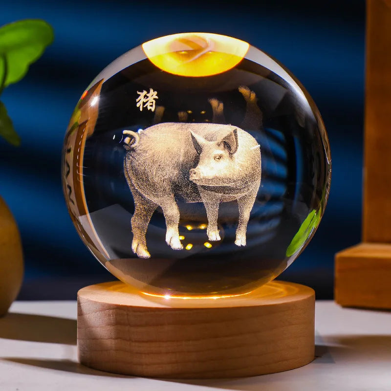 12 Constellations 12 Zodiac Signs 6cm 8cm Solar System Moon Saturn Planet Sphere 3D Laser Engraved Crystal Ball LED Light