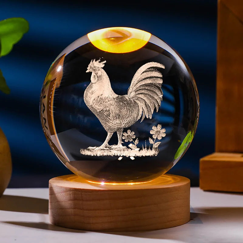 12 Constellations 12 Zodiac Signs 6cm 8cm Solar System Moon Saturn Planet Sphere 3D Laser Engraved Crystal Ball LED Light