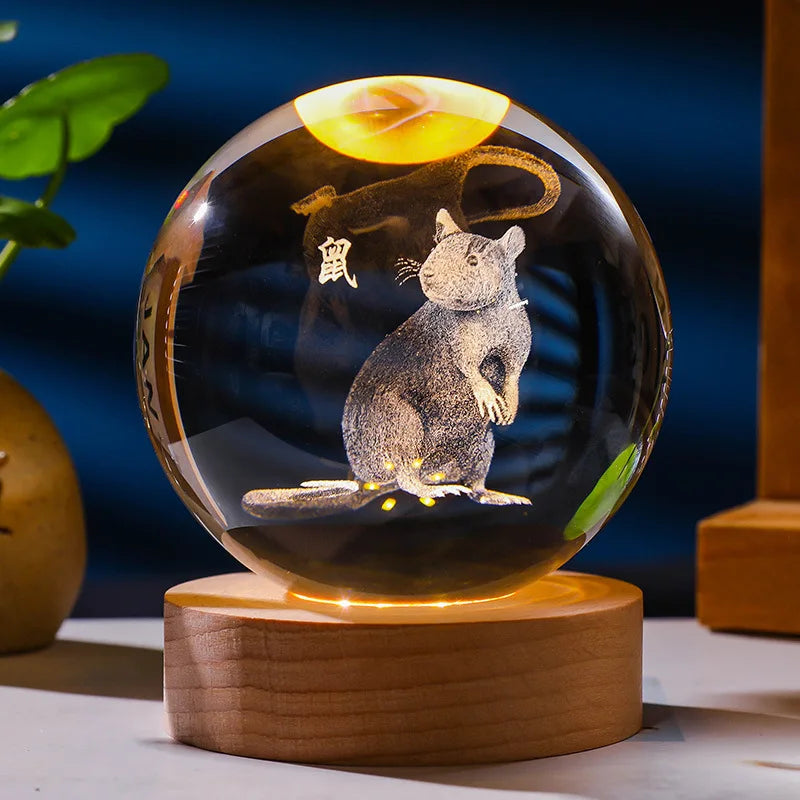 12 Constellations 12 Zodiac Signs 6cm 8cm Solar System Moon Saturn Planet Sphere 3D Laser Engraved Crystal Ball LED Light