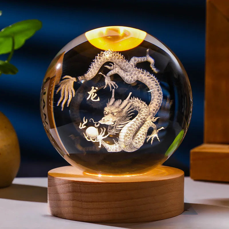 12 Constellations 12 Zodiac Signs 6cm 8cm Solar System Moon Saturn Planet Sphere 3D Laser Engraved Crystal Ball LED Light