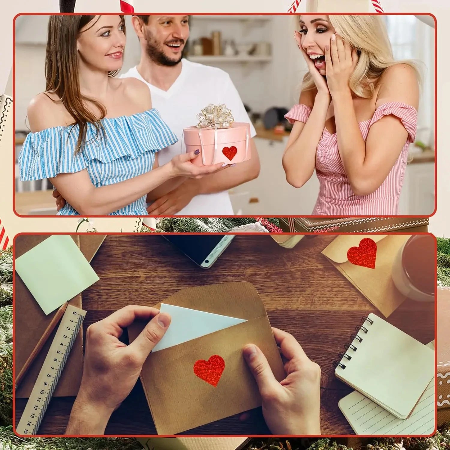 Red Heart Shape Sticker Valentine's Day Paper Packaging Labels Candy Bag Gift Box Packing Bag  Birthday Party Wedding Supplies