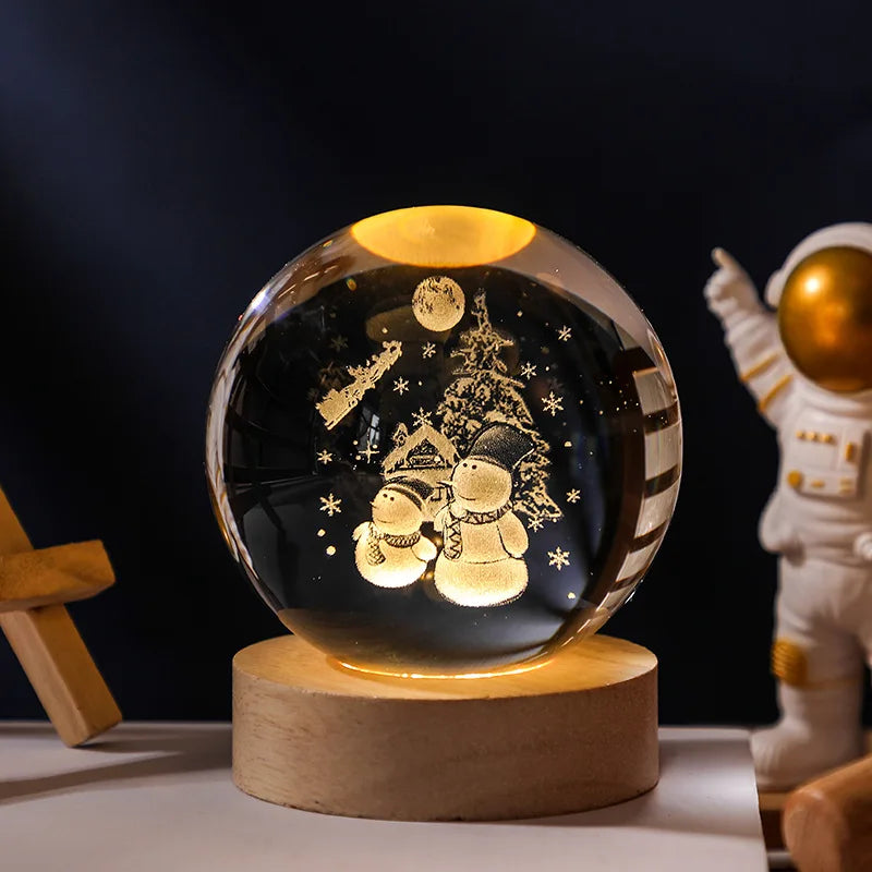 3D Crystal Lights Lamp Glowing Planetary Galaxy Night Light Crystal Ball Night Lights Bedside Light Home Decor Christmas Gift