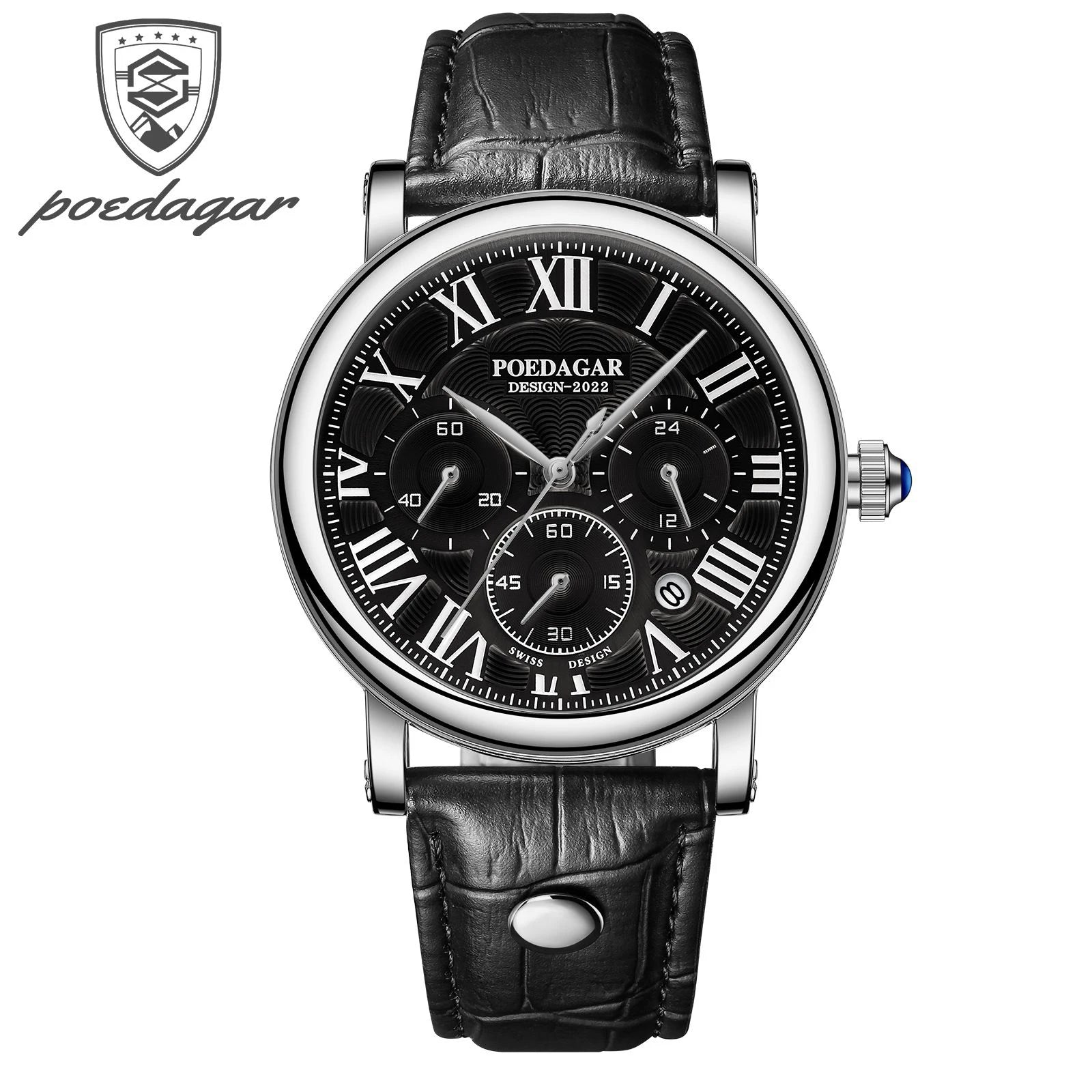 POEDAGAR Top Luxury Watches For Men Chronograph Date Man Quartz Watch Waterproof Leather Fashion Business Men's Wristwatch Reloj
