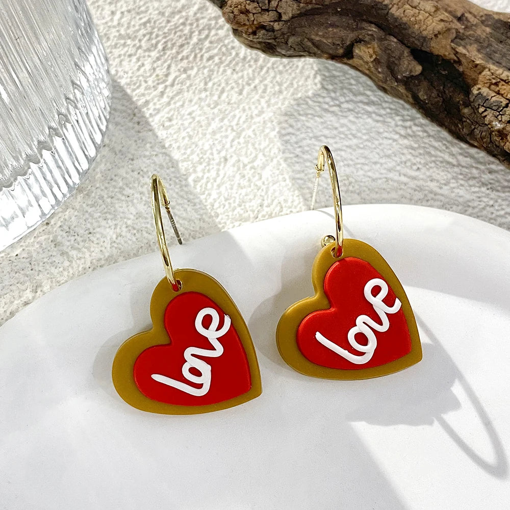 AENSOA Lightweight Sweet Red Pink Love Heart Lips Flower Polymer Clay Earrings for Women Girl Handmade Valentine's Day Jewelry