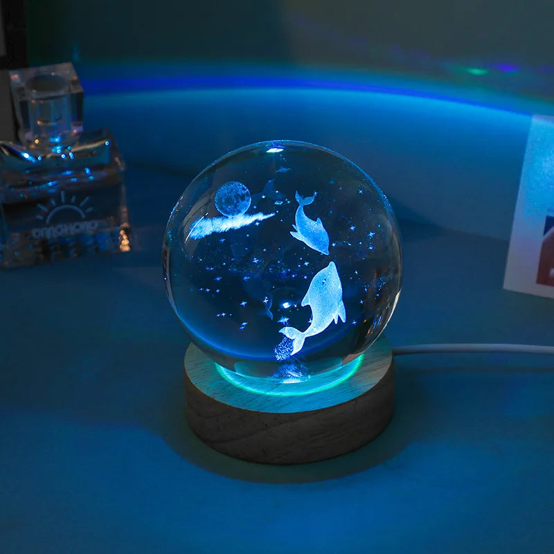 3D Crystal Lights Lamp Glowing Planetary Galaxy Night Light Crystal Ball Night Lights Bedside Light Home Decor Christmas Gift