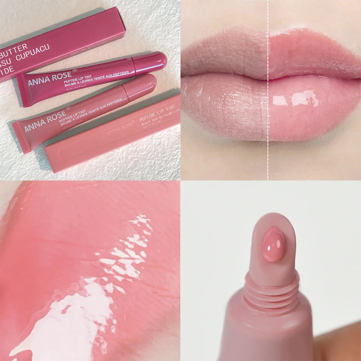 4  color Lip Balm Set - Long-lasting Moisturizing Liquid Gel, Coffee Raspberry Lip Care Essence, Valentine's Day gift