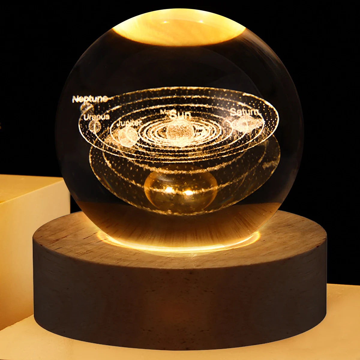 3D Crystal Lights Lamp Glowing Planetary Galaxy Night Light Crystal Ball Night Lights Bedside Light Home Decor Christmas Gift