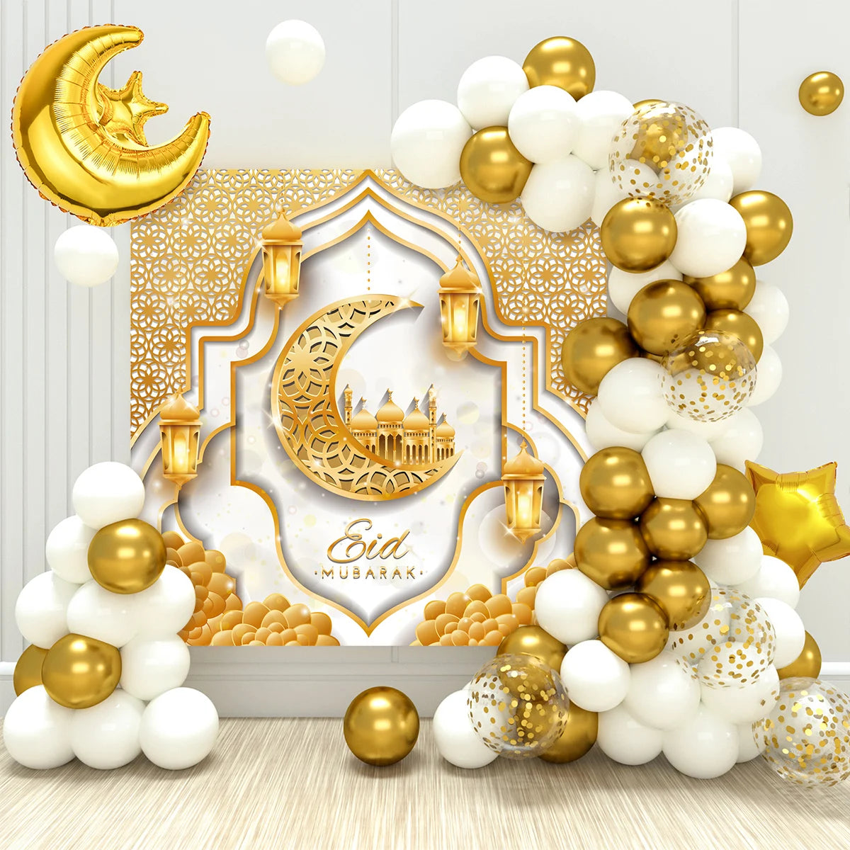 Eid Mubarak Green Gold Balloon Garland Arch Ramadan Kareem Decorations For Home 2025 Aid Moubarak Islamic Festival Party Decor