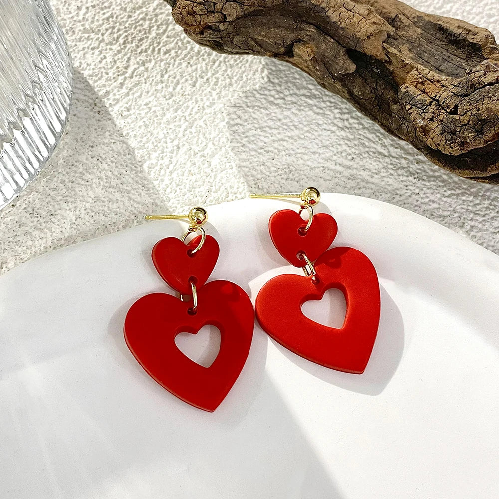 AENSOA Lightweight Sweet Red Pink Love Heart Lips Flower Polymer Clay Earrings for Women Girl Handmade Valentine's Day Jewelry