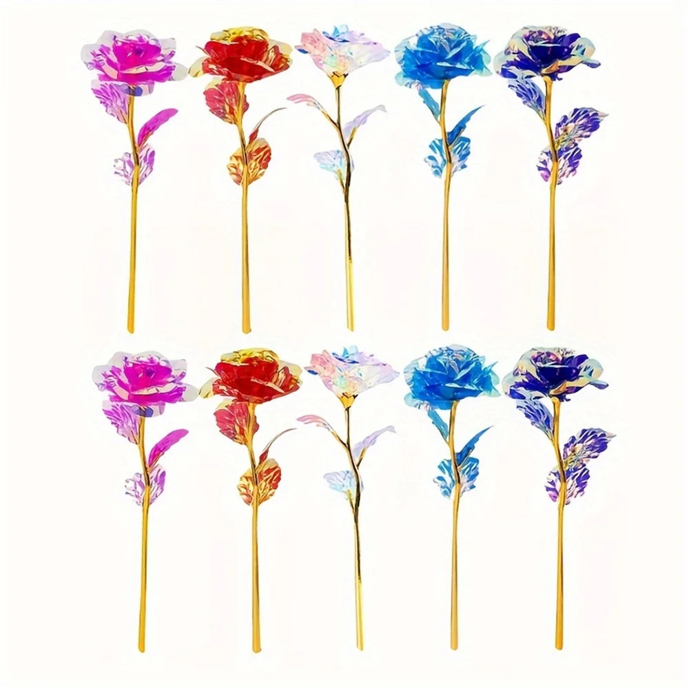 Valentine's Day Creative Gift 24K Foil Plated Rose Gold Rose Lasts Forever Love Wedding Decor Lover Roses Creative Gift 10PCS