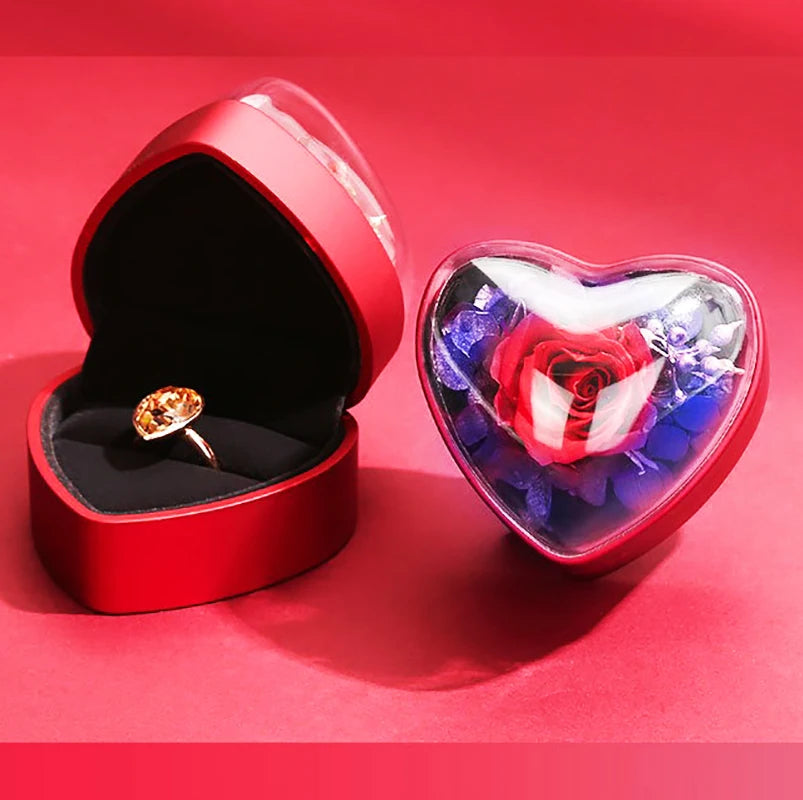 1 Pcs 7.1x6.2x6.5cm Pink/deep Bule Valentine's Day Dried Flower Ring Pendant Box 520 Propose Ring Box Jewelry Storage