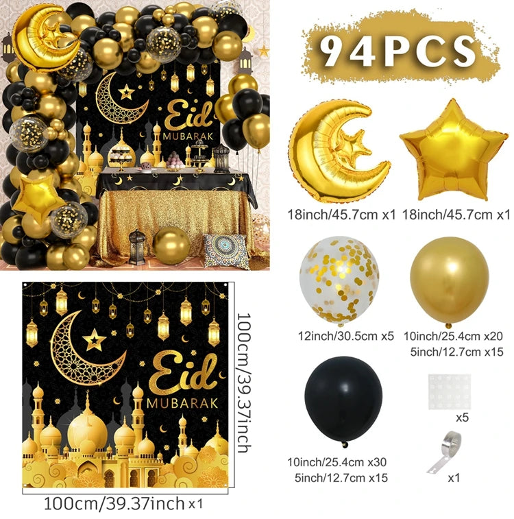 Eid Mubarak Green Gold Balloon Garland Arch Ramadan Kareem Decorations For Home 2025 Aid Moubarak Islamic Festival Party Decor