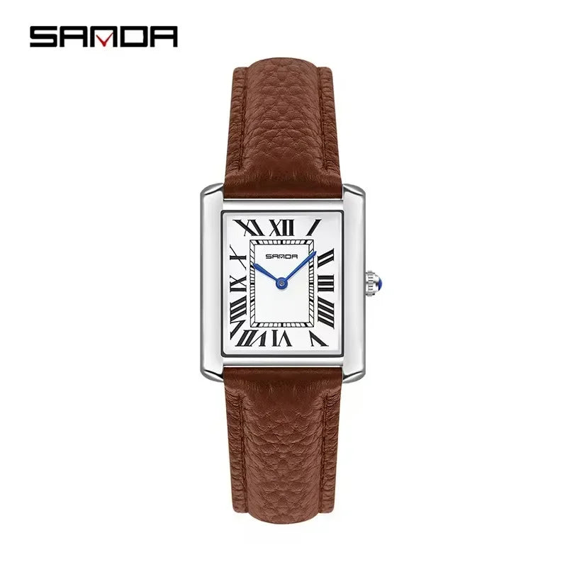 SANDA 9031/1108 Luxury Couple Quartz Watches for Men & Women, Waterproof Sport Casual Watch, Scratch Resistant Leather Strap