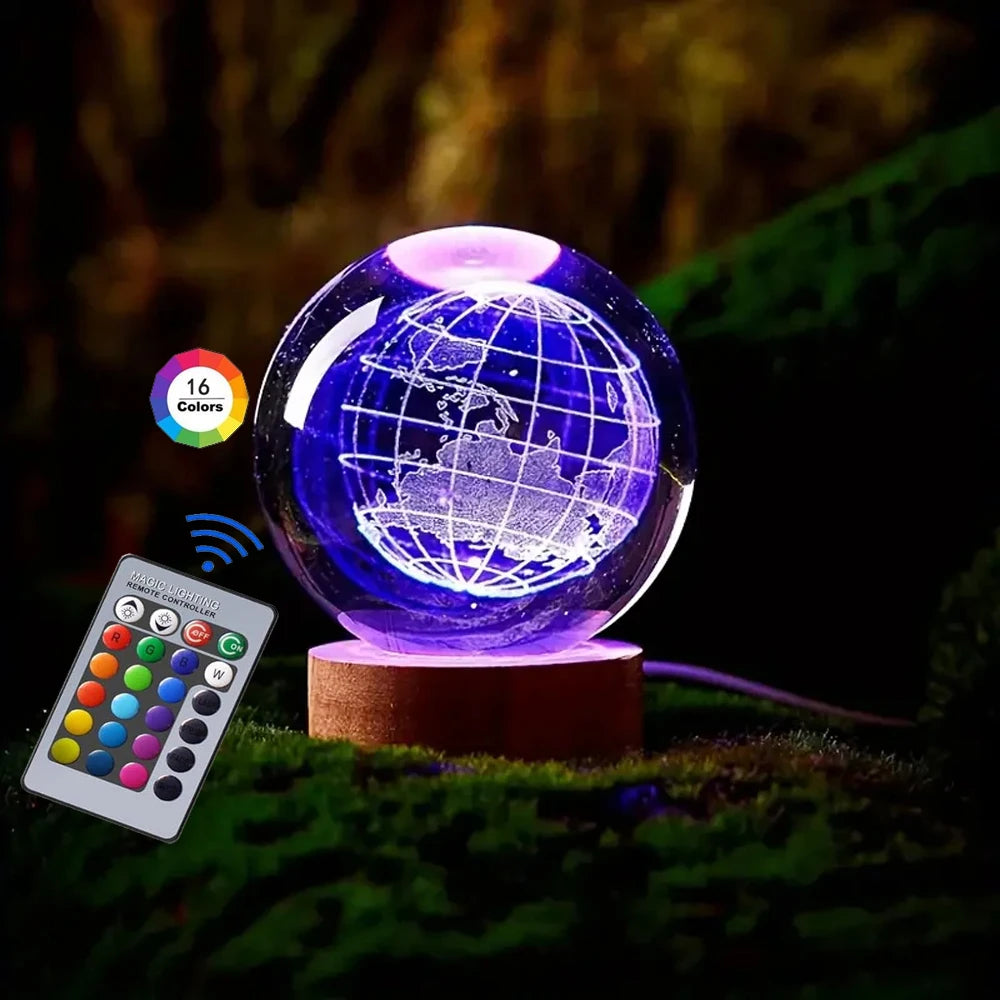 Hot 6cm 3D Crystal Ball Stitch 16 colors can be remotely controlled Crystal Planet Night Light Laser Carving Children's Gifts