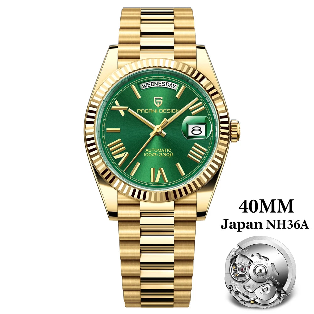 PAGANI DESIGN DD40 Gold White Date Week Luxury Automatic Watches Men TMI NH36A AR Sapphire crystal Mechanical Wristwatch For Men