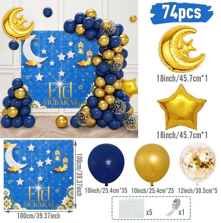Eid Mubarak Green Gold Balloon Garland Arch Ramadan Kareem Decorations For Home 2025 Aid Moubarak Islamic Festival Party Decor