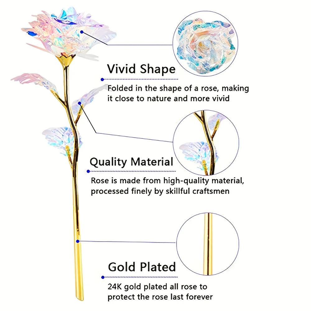 Valentine's Day Creative Gift 24K Foil Plated Rose Gold Rose Lasts Forever Love Wedding Decor Lover Roses Creative Gift 10PCS