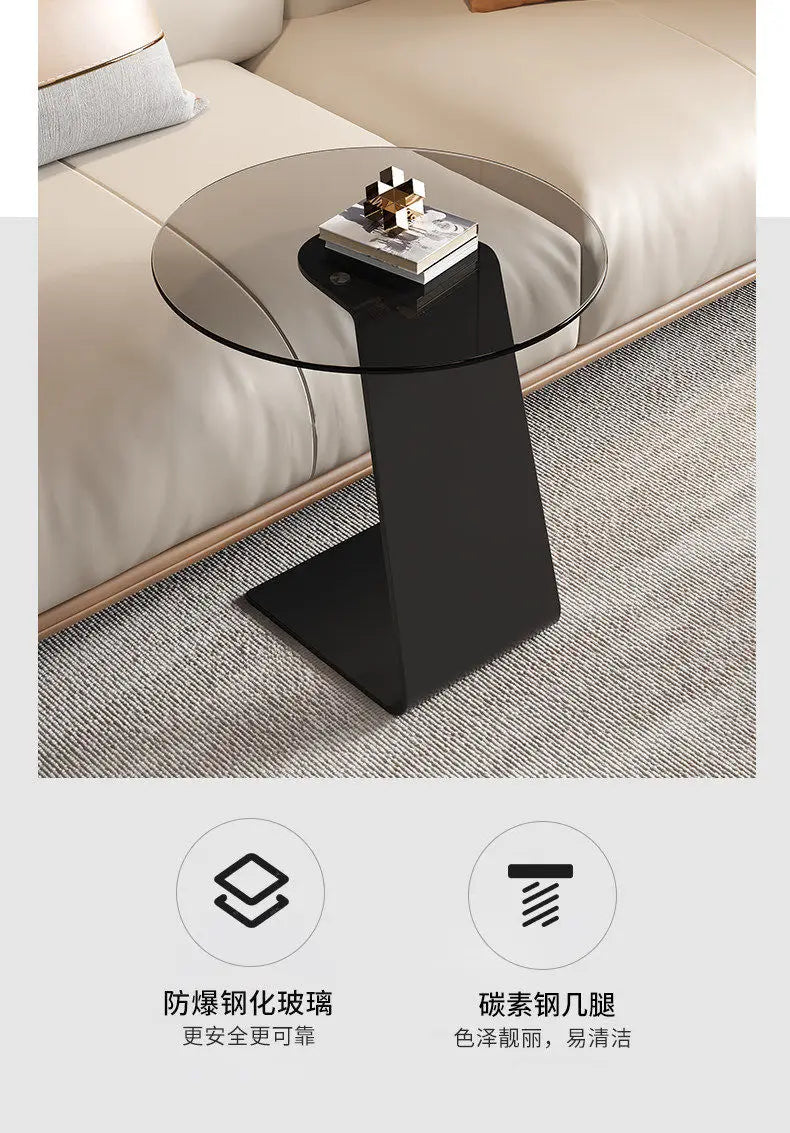 Tempered Glass Sofa Coffee Table Round Modern Living Room Mobile Sofa Side Table Luxury Lounge Designer Auxiliary Furniture