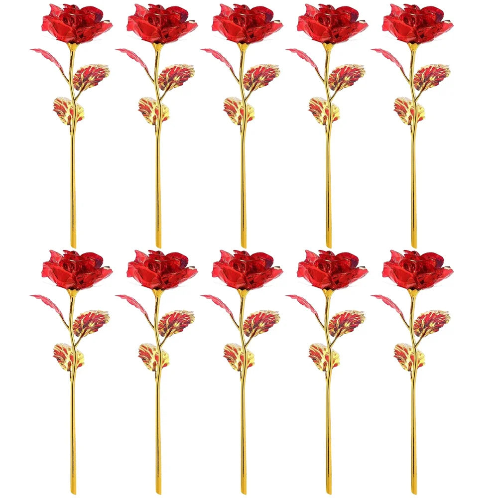 Valentine's Day Creative Gift 24K Foil Plated Rose Gold Rose Lasts Forever Love Wedding Decor Lover Roses Creative Gift 10PCS