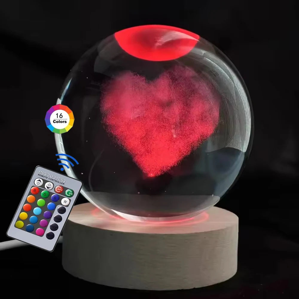 Hot 6cm 3D Crystal Ball Stitch 16 colors can be remotely controlled Crystal Planet Night Light Laser Carving Children's Gifts