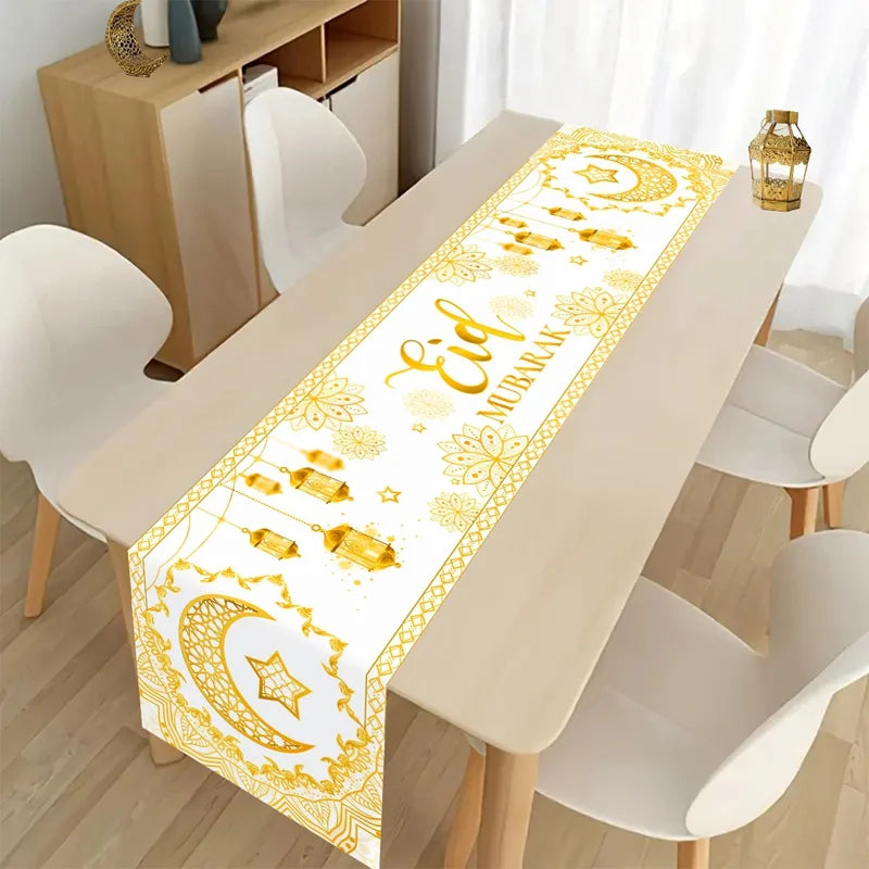 Ramadan Mubarak Star Moon Linen Table Runner Party Decor Reusable Eid Mubarak  Kitchen Dining Table Runner Ramadan Decorations