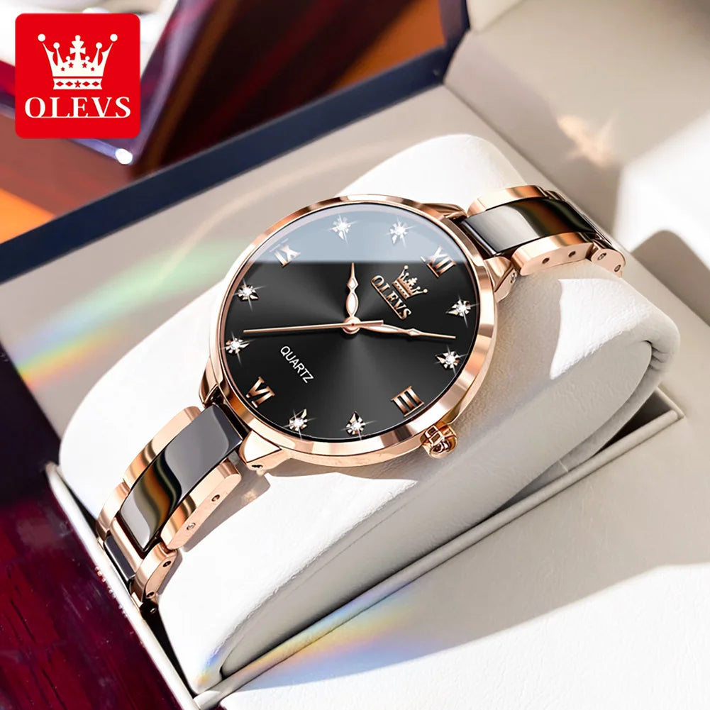 OLEVS 5872 Luxury Women's Watches Elegant Fashion Ceramic strip Waterproof Japan Imports Quartz Watch Dress Lady Watch Simple