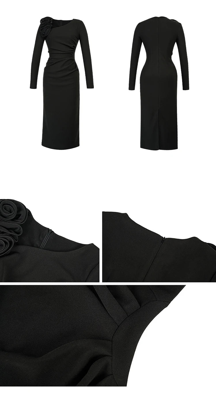 Banquet Dress for Women Elegant Sweet 3D Flower Bodycon Midi Robe Female Party Prom Vestidos Evening Gown Lady