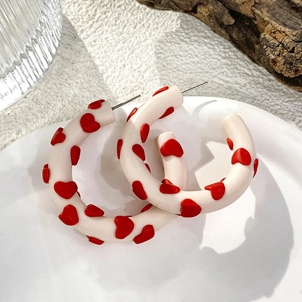 AENSOA Lightweight Sweet Red Pink Love Heart Lips Flower Polymer Clay Earrings for Women Girl Handmade Valentine's Day Jewelry