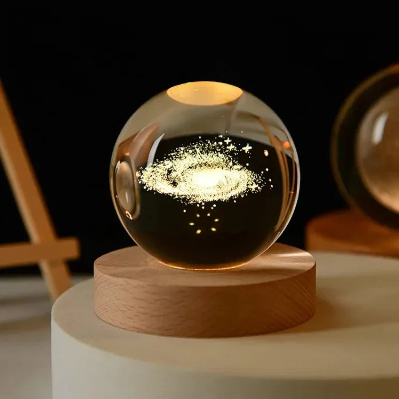 6cm 3D Crystal Ball Decoration 2024 Astronomy Solar System Planets Moon Astronaut LED Balls Home Snow Glass Globe Decorations