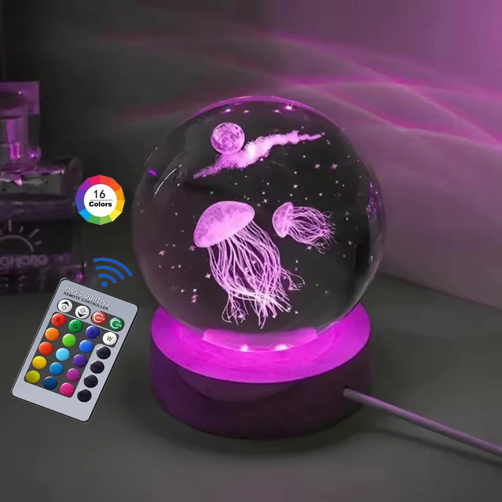 Hot 6cm 3D Crystal Ball Stitch 16 colors can be remotely controlled Crystal Planet Night Light Laser Carving Children's Gifts