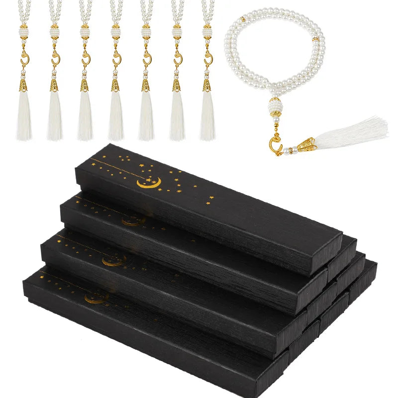 12Pcs Muslim Prayer Beads Bracelet with Gift Box Eid Mubarak Ramadan Islamic Festival Party Decoration Gift Favors Home Pendant
