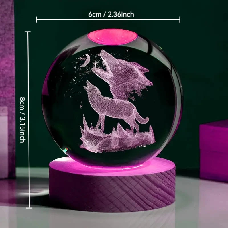 1 pc 3D laser carved crystal ball with Wolf howl pattern, suitable for bedroom living room home decoration