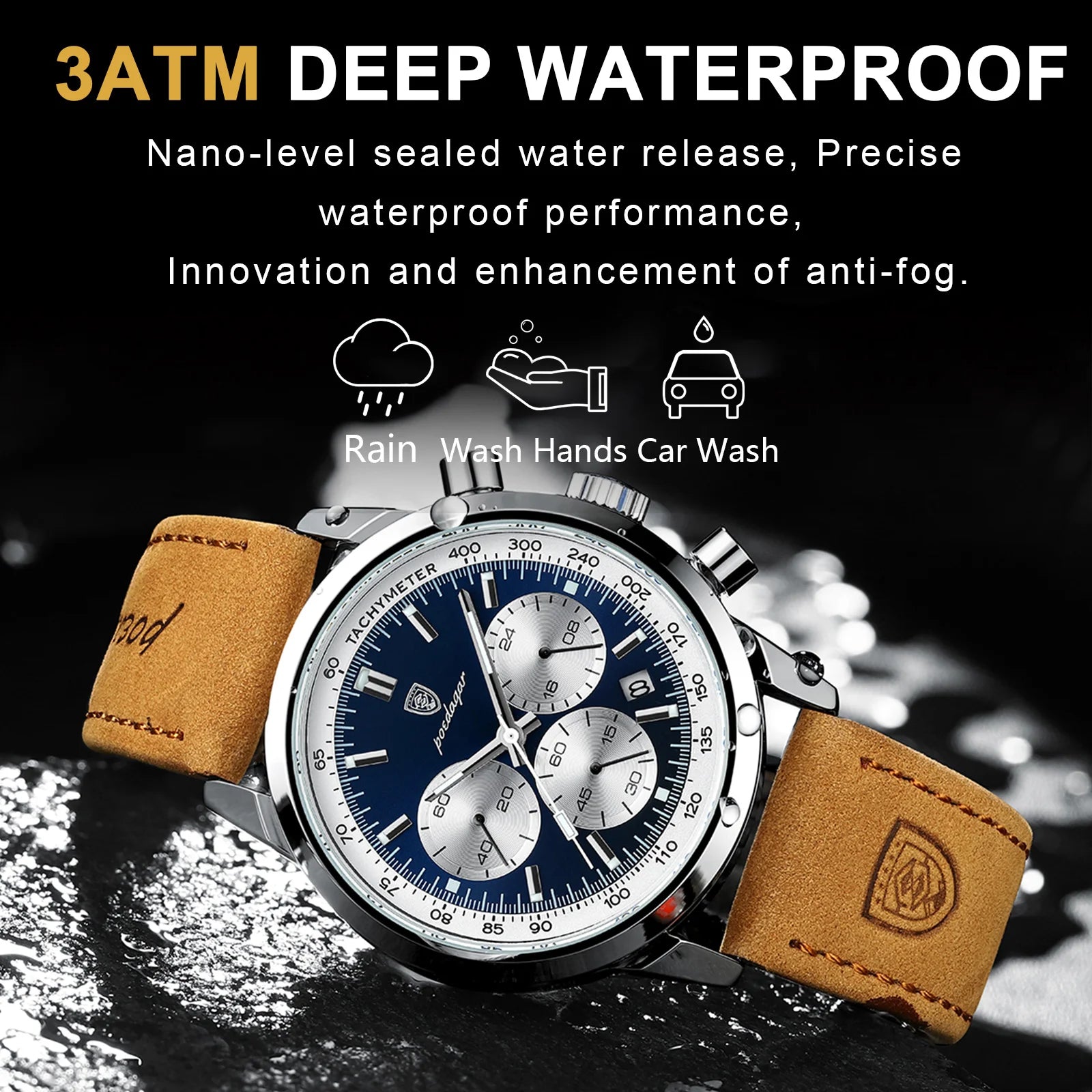POEDAGAR Top Brand Men's Quartz Watch Waterproof Luminous Chronograph Military Man Watch Luxury Fashion Leather Watches For Men