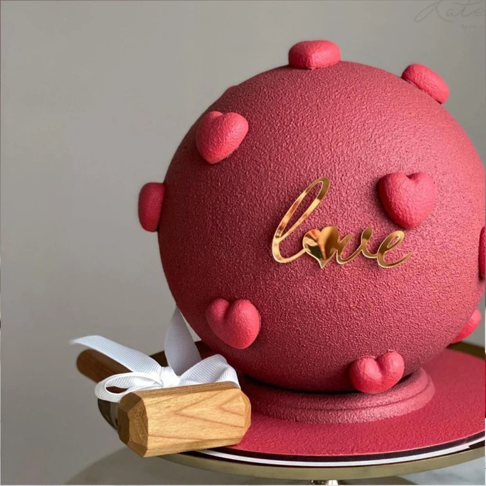 10pcs Gold Acrylic Heart Love Cake Topper for Valentine's Day Wedding Birthday Party Cake Decoration Supplies