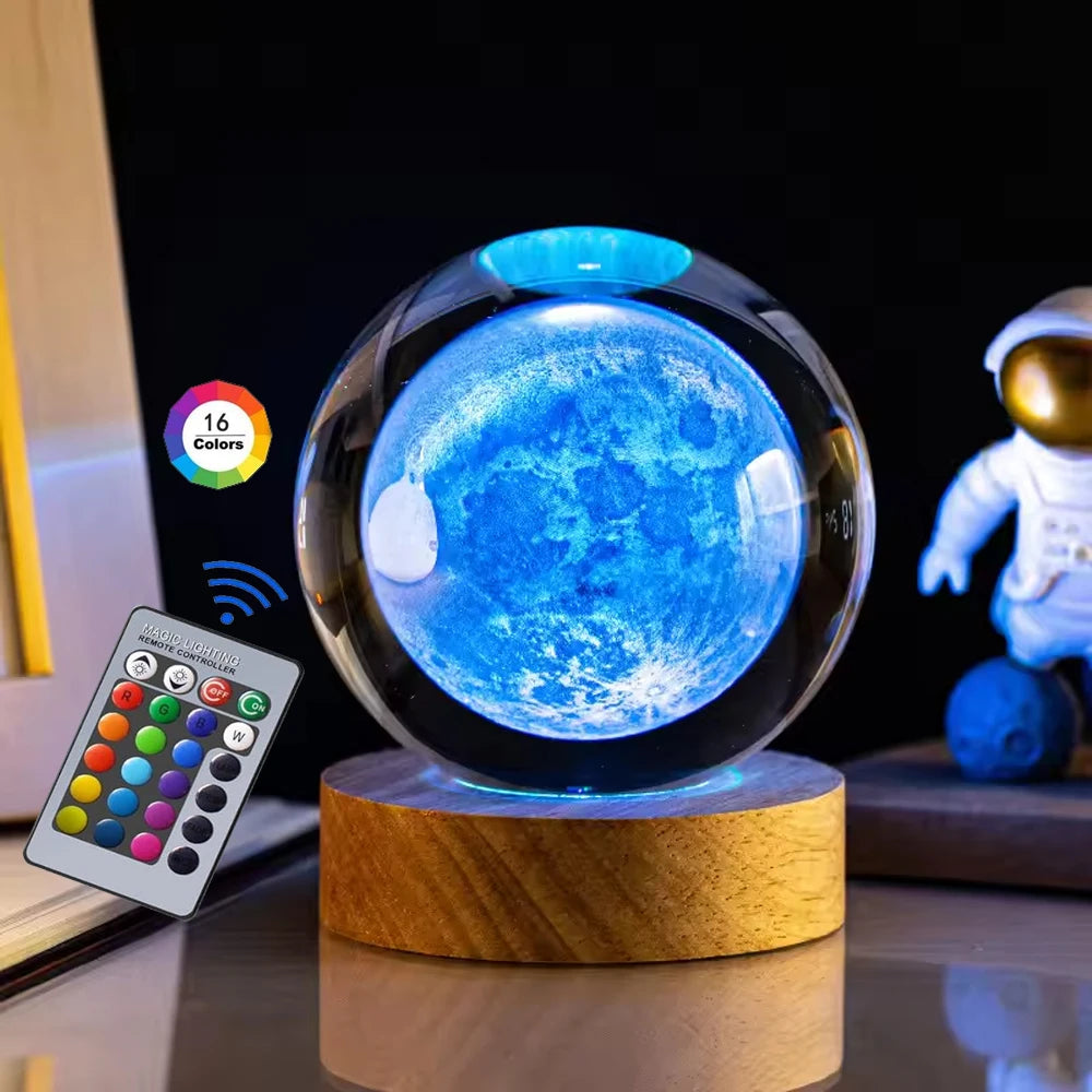 Hot 6cm 3D Crystal Ball Stitch 16 colors can be remotely controlled Crystal Planet Night Light Laser Carving Children's Gifts