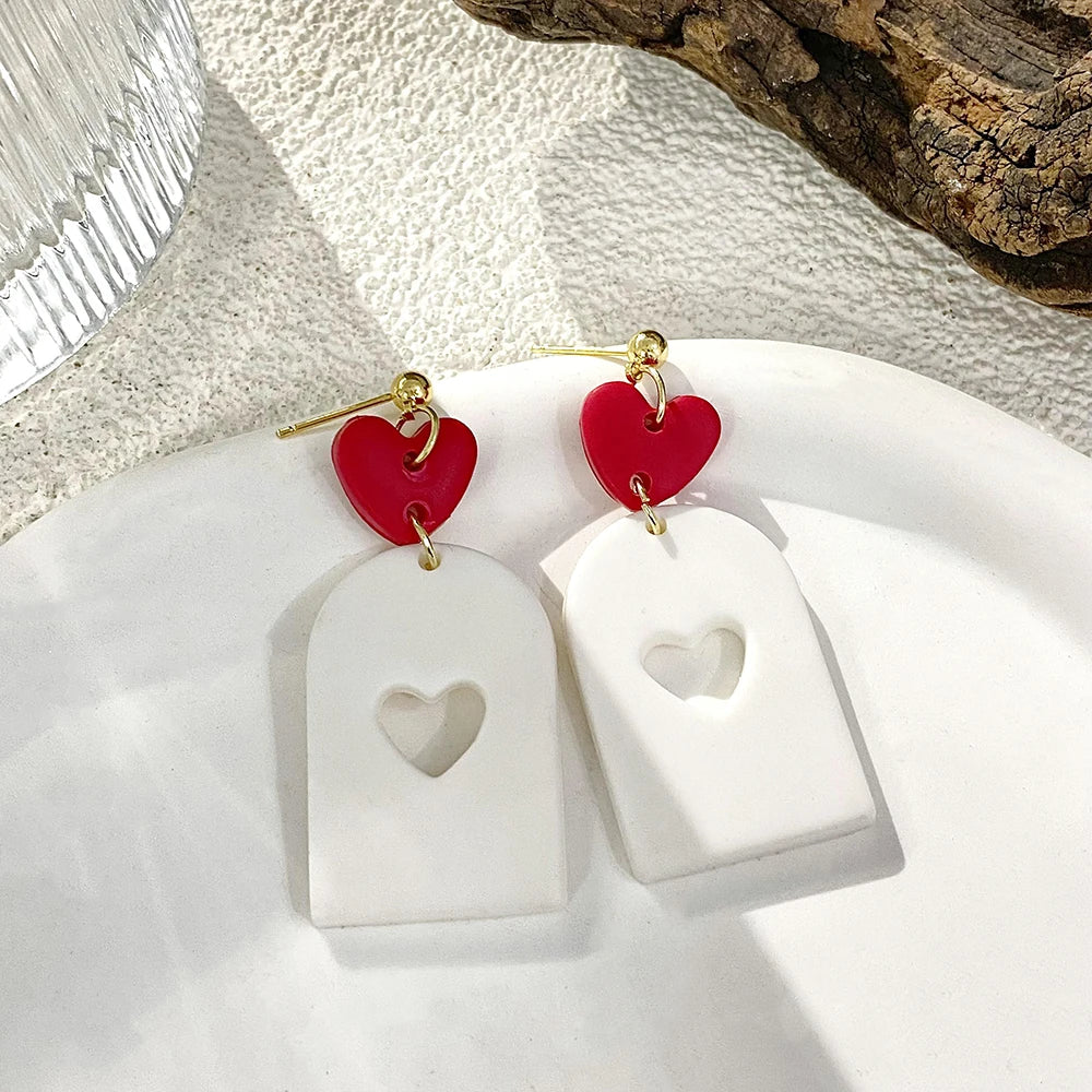 AENSOA Lightweight Sweet Red Pink Love Heart Lips Flower Polymer Clay Earrings for Women Girl Handmade Valentine's Day Jewelry