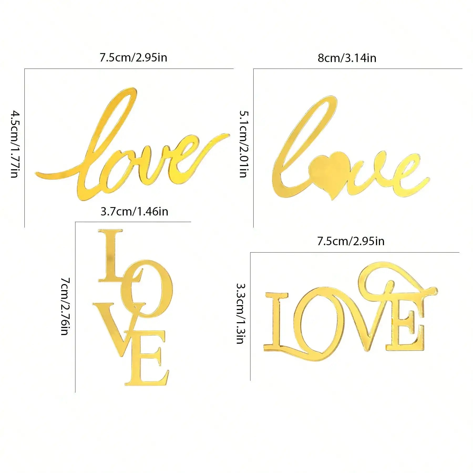 10pcs Gold Acrylic Heart Love Cake Topper for Valentine's Day Wedding Birthday Party Cake Decoration Supplies