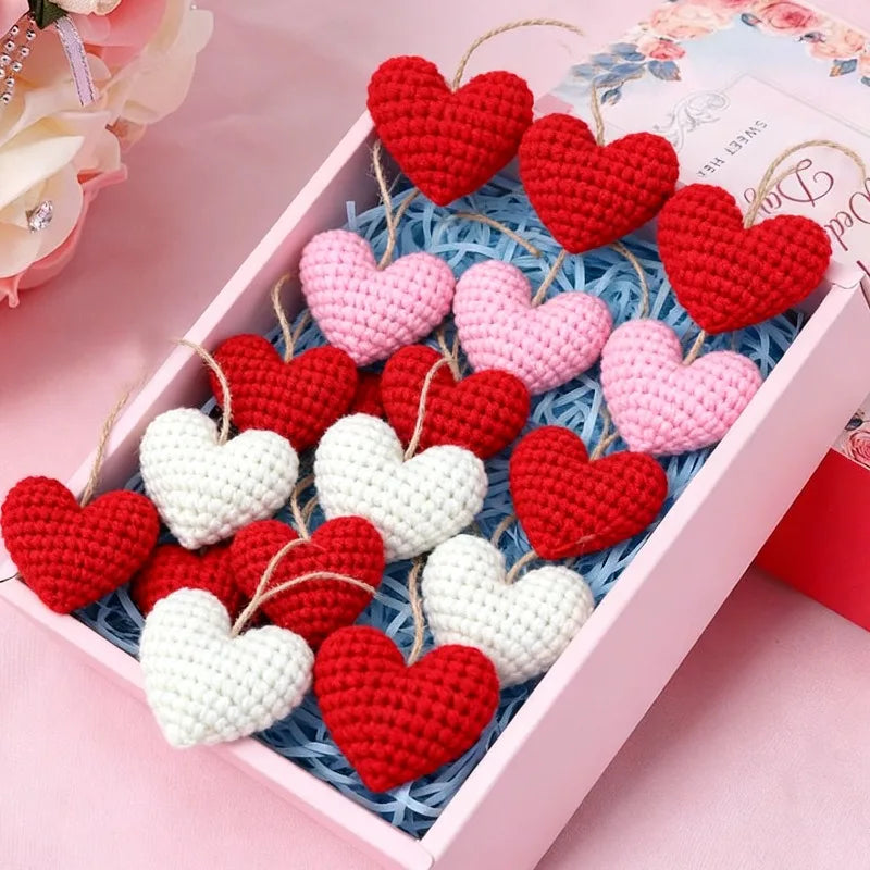 Handmade Crochet Heart Shaped Ornaments Valentine's Day Crochet Flower Bouquet DIY Clothing Shoes Socks Decorative Accessories
