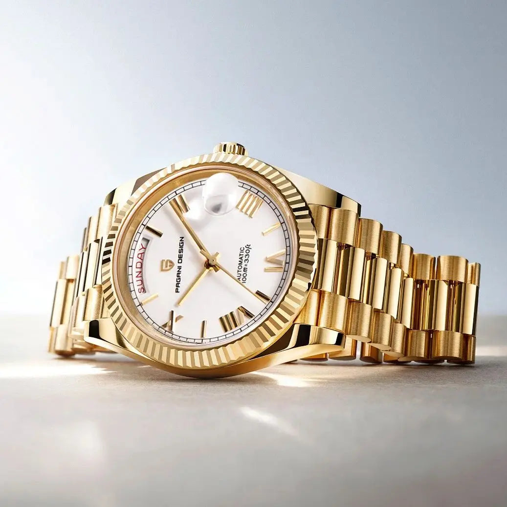 PAGANI DESIGN DD40 Gold White Date Week Luxury Automatic Watches Men TMI NH36A AR Sapphire crystal Mechanical Wristwatch For Men