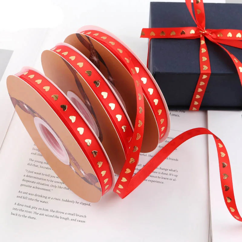 5Yards Red Love Printed Ribbon Wedding Tanabata Gift Wrap Rope Valentine's Day Red Jacquard Ribbon DIY Handmade Ribbon