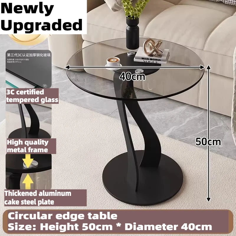 Tempered Glass Sofa Coffee Table Round Modern Living Room Mobile Sofa Side Table Luxury Lounge Designer Auxiliary Furniture