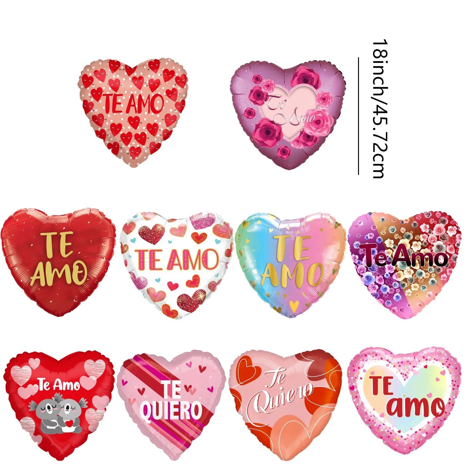 10pcs 18 inch Spanish I Love You Printed Love Balloon Valentine's Day Birthday Wedding Engagement Anniversary Party Decoration