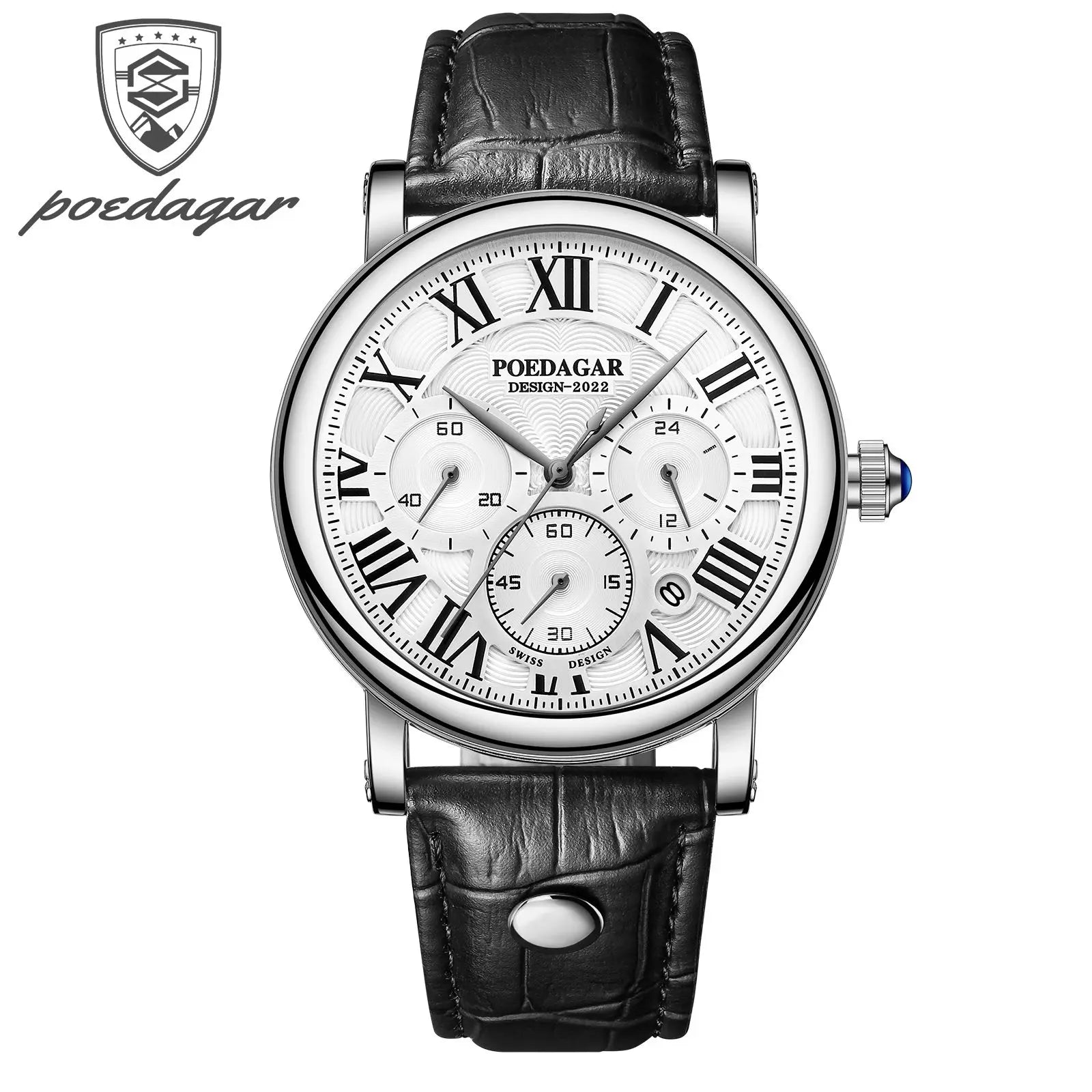 POEDAGAR Top Luxury Watches For Men Chronograph Date Man Quartz Watch Waterproof Leather Fashion Business Men's Wristwatch Reloj