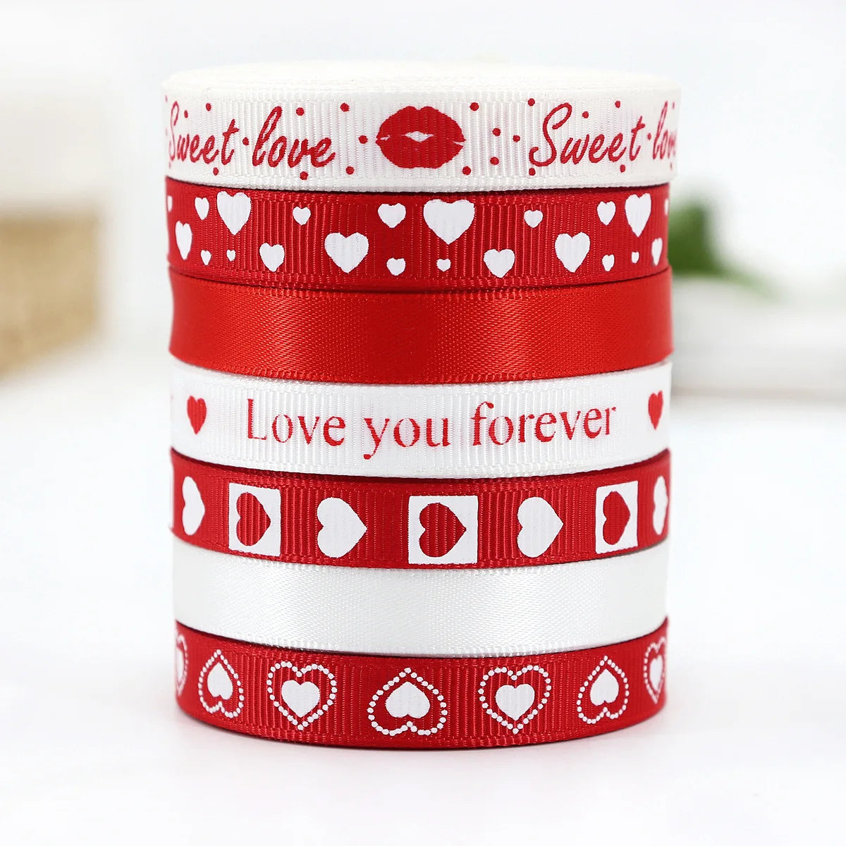 5Yards Red Love Printed Ribbon Wedding Tanabata Gift Wrap Rope Valentine's Day Red Jacquard Ribbon DIY Handmade Ribbon