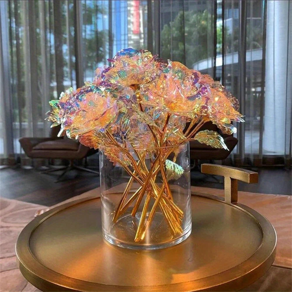 Valentine's Day Creative Gift 24K Foil Plated Rose Gold Rose Lasts Forever Love Wedding Decor Lover Roses Creative Gift 10PCS