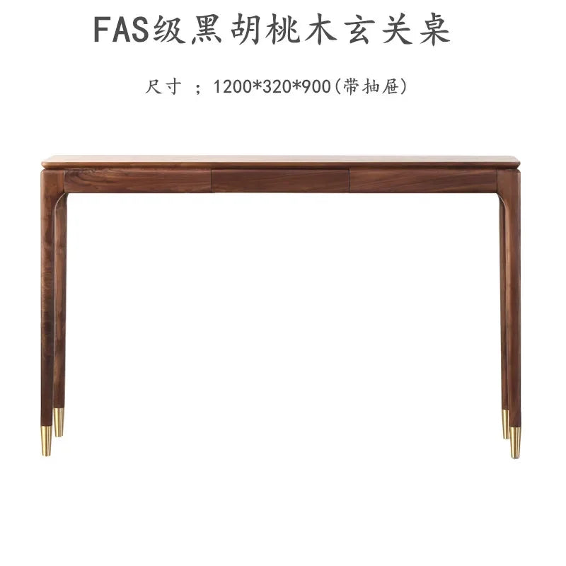 Nordic Black Walnut Solid Wood Console Table Luxury Entrance Drawer Narrow Table Living Room Wooden Cabinet Home Furniture