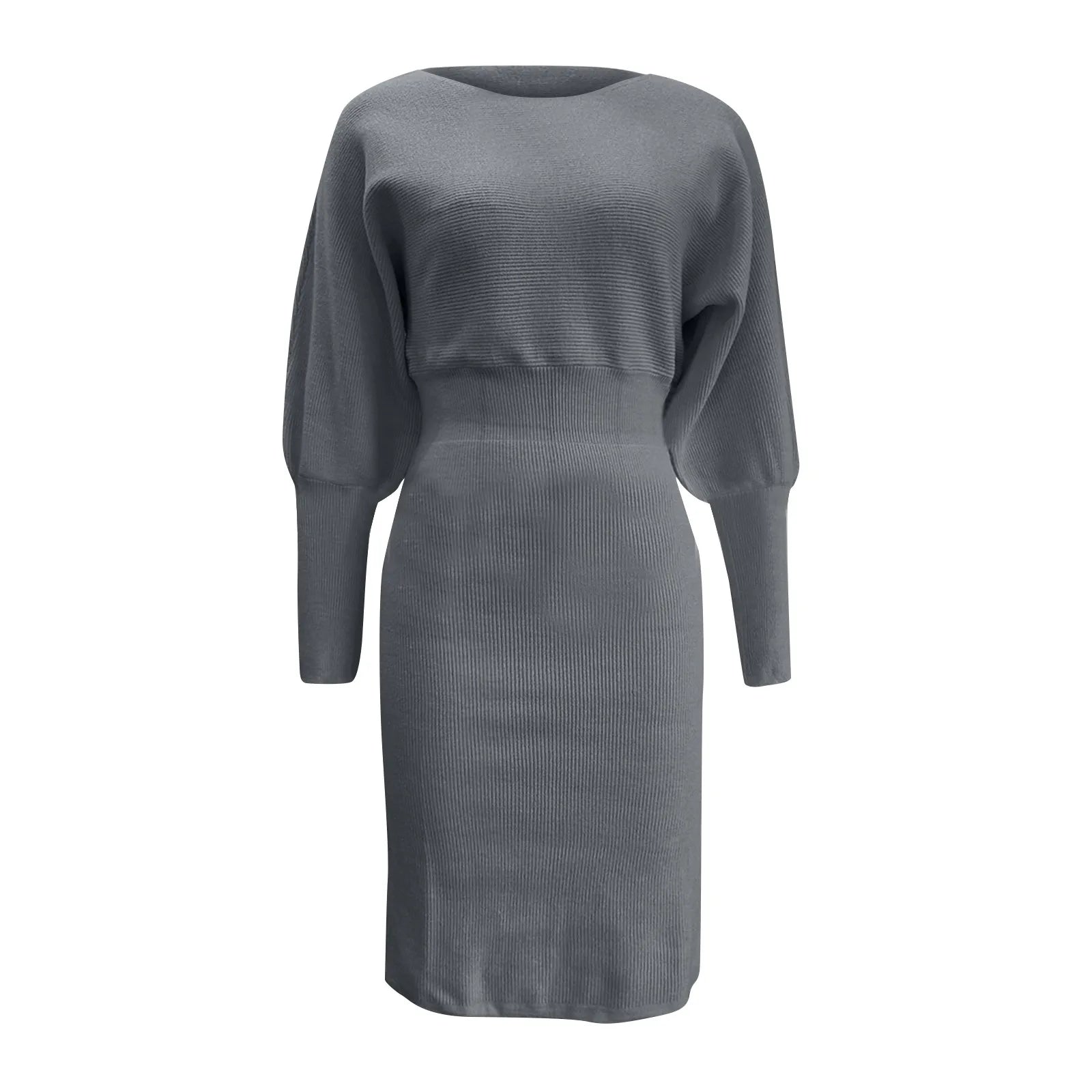 Women Dress Solid Color Knitted Dresses Woolen Round Neck Long Sleeved Waist Cinching Slimming Hip Hugging Midi Dress ropa mujer
