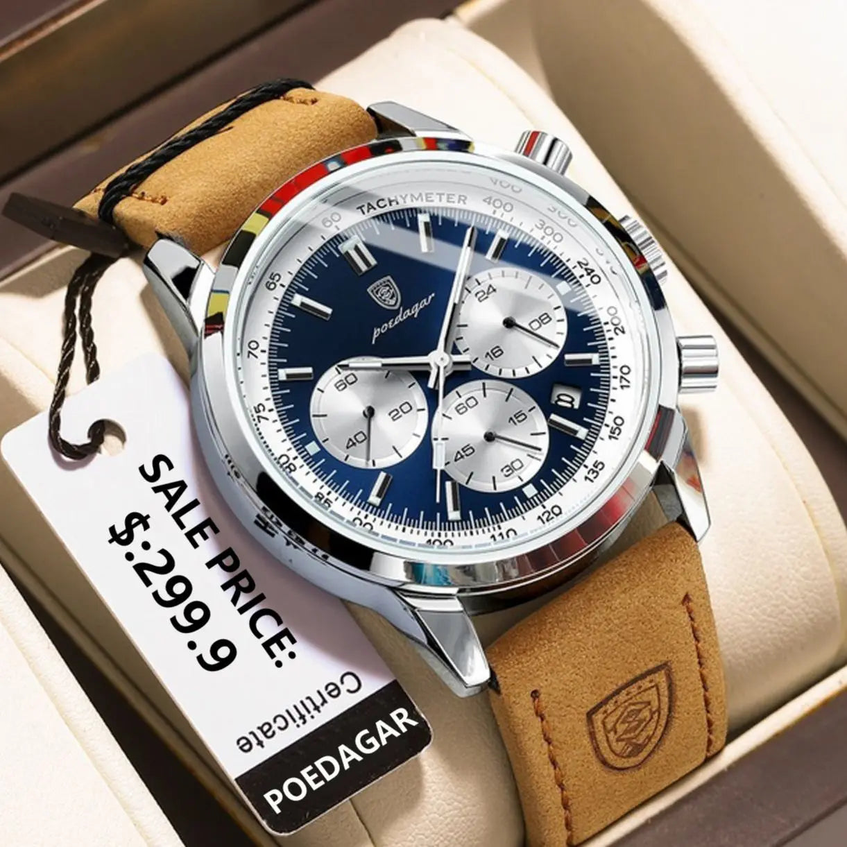 POEDAGAR Top Brand Men's Quartz Watch Waterproof Luminous Chronograph Military Man Watch Luxury Fashion Leather Watches For Men
