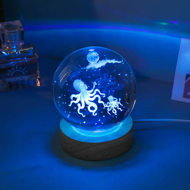 3D Crystal Lights Lamp Glowing Planetary Galaxy Night Light Crystal Ball Night Lights Bedside Light Home Decor Christmas Gift